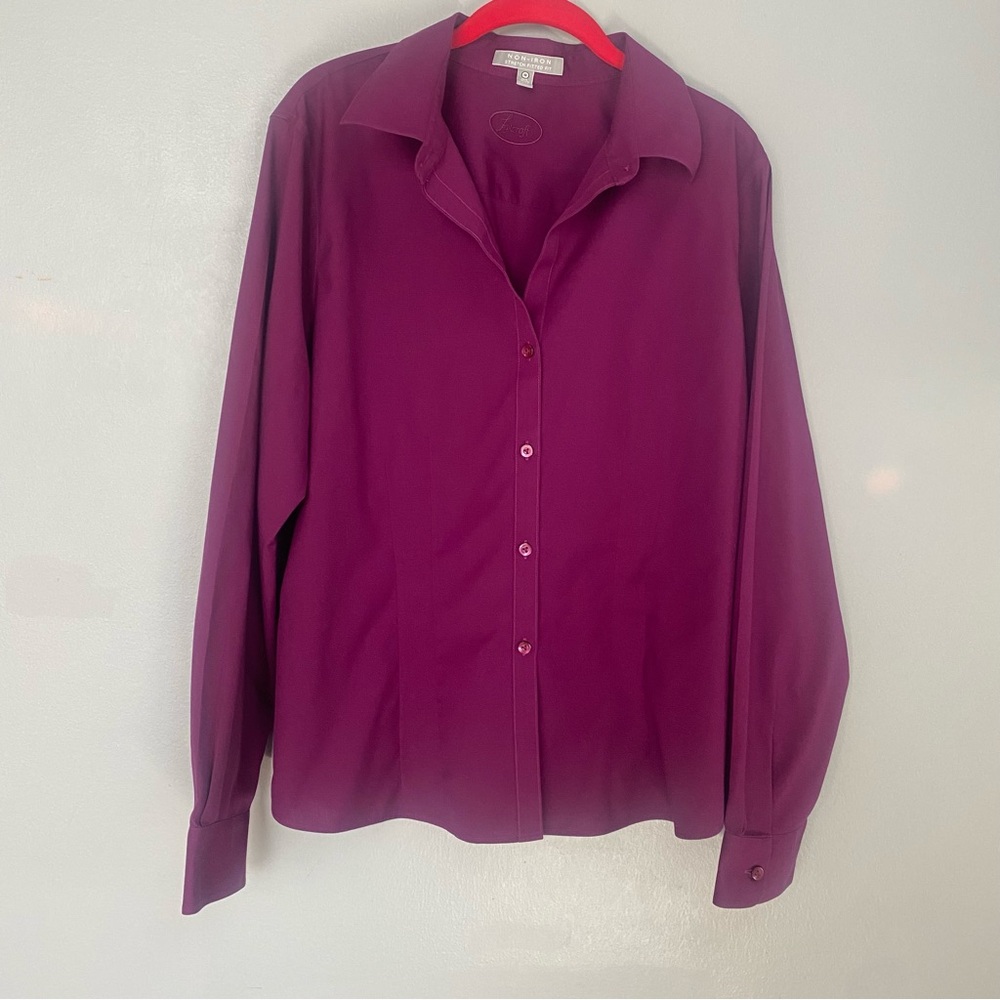 Foxcroft No Iron Stretch Fitted Button Down V neck Ladies Blouse SZ 18